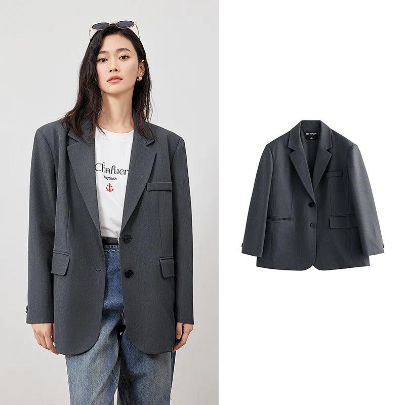 TOYOUTH 2023 Women Blazer Jacket Spring New Oversize Back Split Hem Solid Color Office Lady Fashion Casual Suit