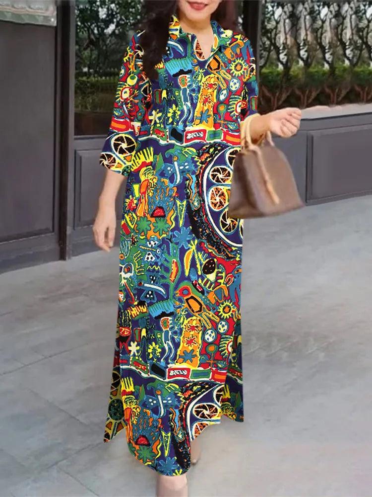 ZANZEA Women 3/4 Sleeve Long Dresses Fall 2024 Fashion