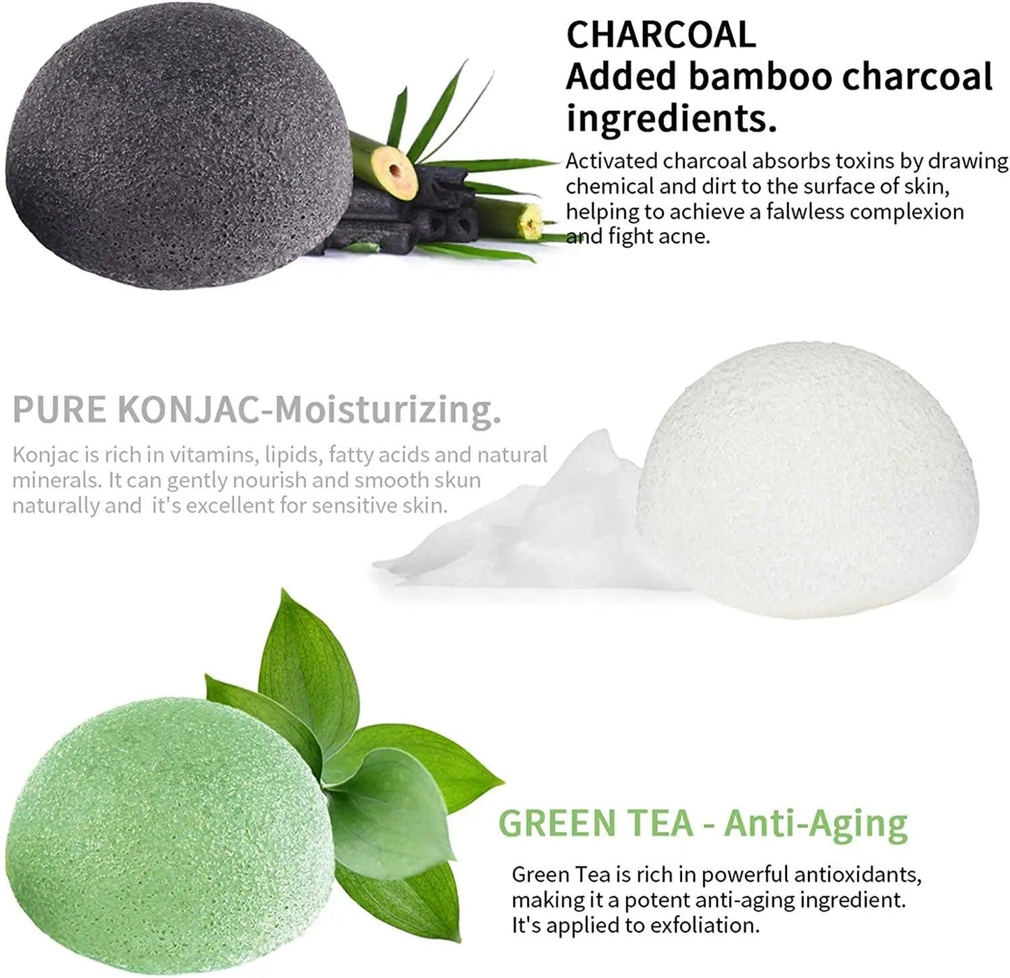 3pcs Face Exfoliation Cleaning Konjac Sponge Natural Puff