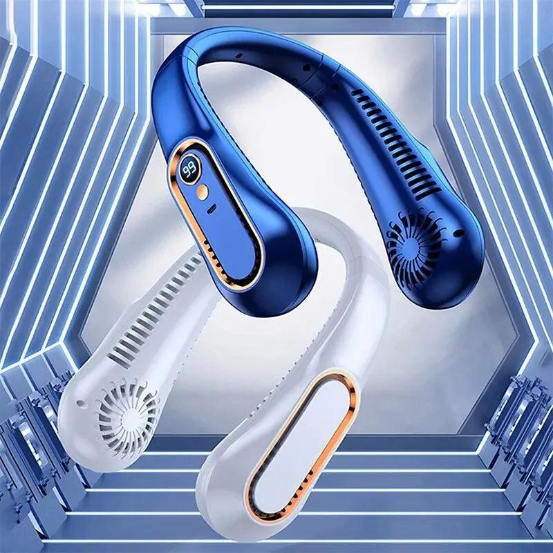 Neck Bladeless Fan Mini Ultra Long Life Portable Lazy Silent Fan Usb Charging Student Sports Office Digital Display Power 5 Gear - WildlifeStyle