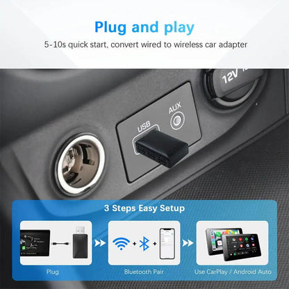 2 in 1 Wired to Wireless CarPlay Android Auto Adapter Device