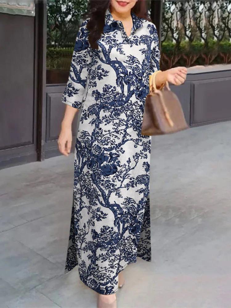 ZANZEA Women 3/4 Sleeve Long Dresses Fall 2024 Fashion