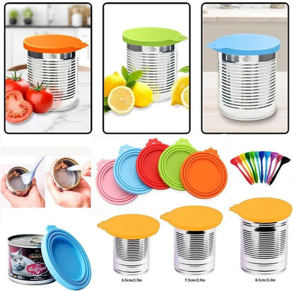 2pcs/set Reusable Pet Food Can Cover Silicone Dogs Cats Storage Tin Cap Lid Seal Cover with Spoon - WildlifeStyle