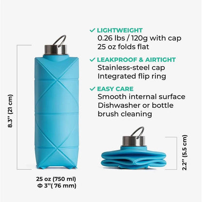 1x 750Ml Collapsible Water Bottle Leakproof Reusable Silicone