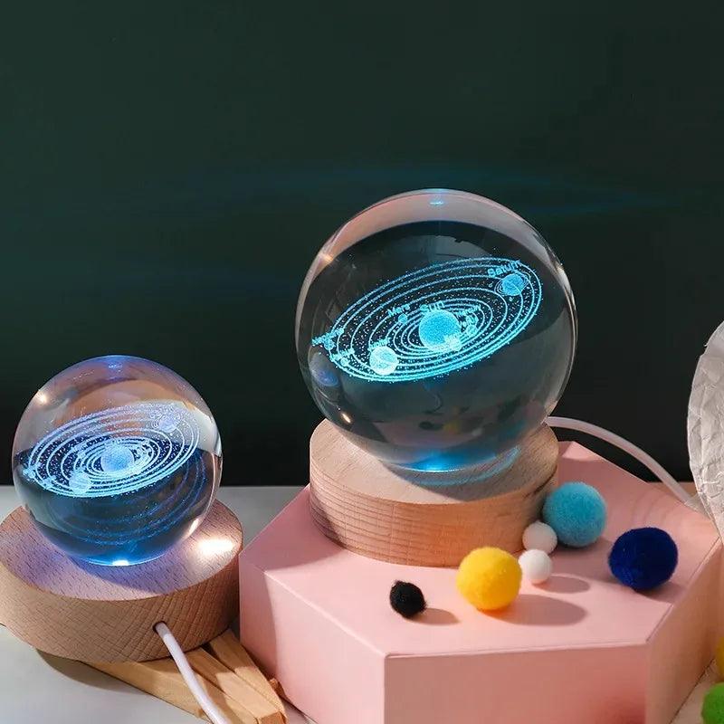 Crystal Ball LED Night Light Colorful Saturn Solar System 3D Moon Table Lamp USB Bedroom Atmosphere Lamp for Birthday Kid Gift - WildlifeStyle