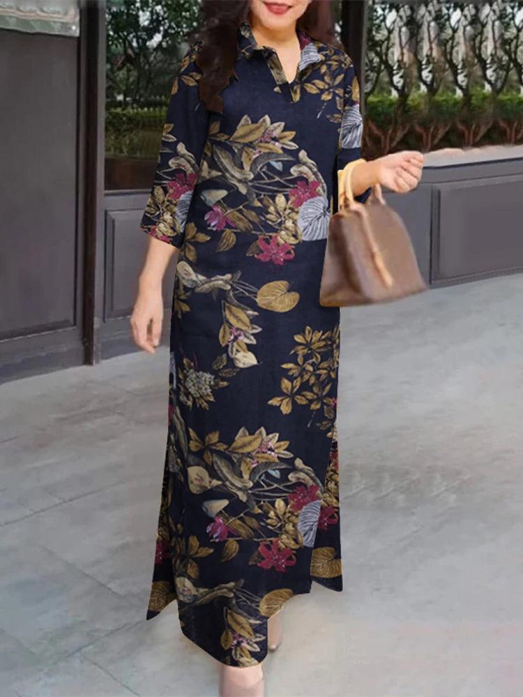 ZANZEA Women 3/4 Sleeve Long Dresses Fall 2024 Fashion