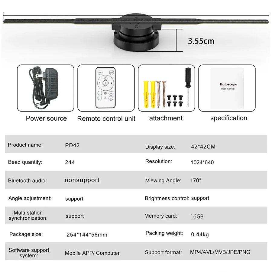 42cm 3D Holographic Fan Wifi Remote Custom DIY Video LOGO