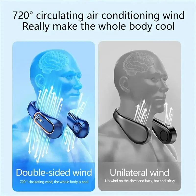 Neck Bladeless Fan Mini Ultra Long Life Portable Lazy Silent Fan Usb Charging Student Sports Office Digital Display Power 5 Gear - WildlifeStyle