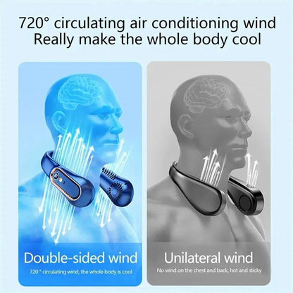 Neck Bladeless Fan Mini Ultra Long Life Portable Lazy Silent Fan Usb Charging Student Sports Office Digital Display Power 5 Gear - WildlifeStyle