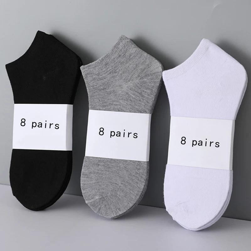 8 Pairs Women / Men Boat Socks Invisible Low Cut Silicone Non-slip Summer No-show Ankle Socks Solid Color Casual Breathable