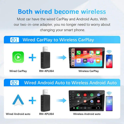 2 in 1 Wired to Wireless CarPlay Android Auto Adapter Device