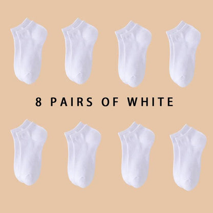 8 Pairs Women / Men Boat Socks Invisible Low Cut Silicone Non-slip Summer No-show Ankle Socks Solid Color Casual Breathable