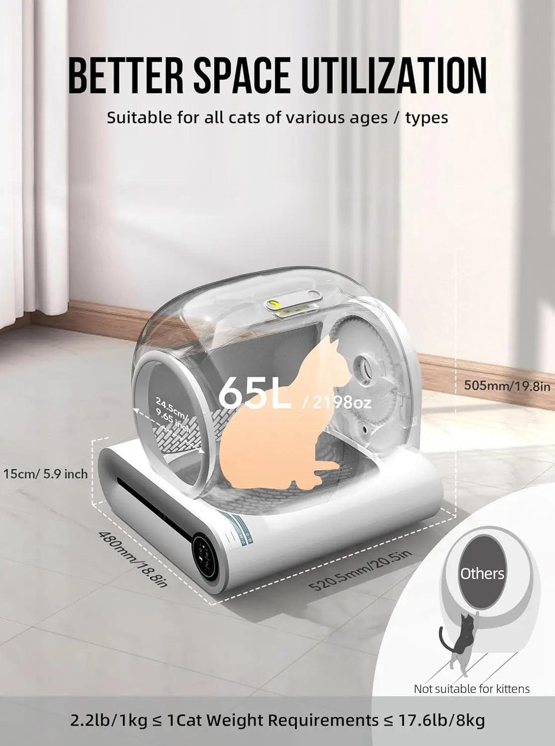 Tonepie 65L Automatic Smart Cat Litter Box Self Cleaning
