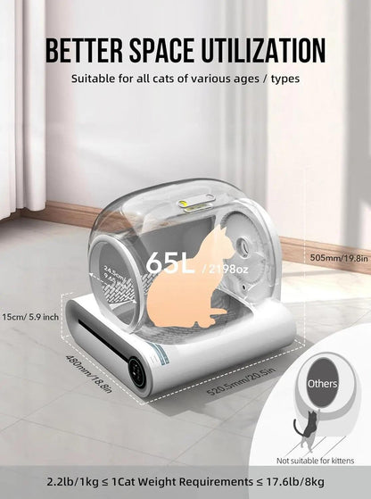 Tonepie 65L Automatic Smart Cat Litter Box Self Cleaning
