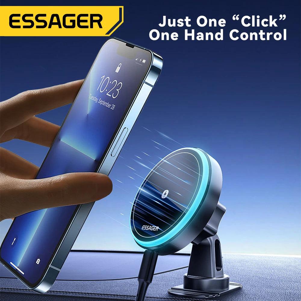Essager Magnetic Wireless Charger Car Phone Holder 15W RGB Fast Charging Mount For iPhone 15 14 13 Android