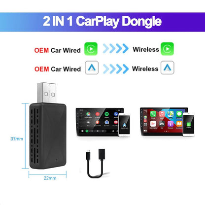 2 in 1 Wired to Wireless CarPlay Android Auto Adapter Device