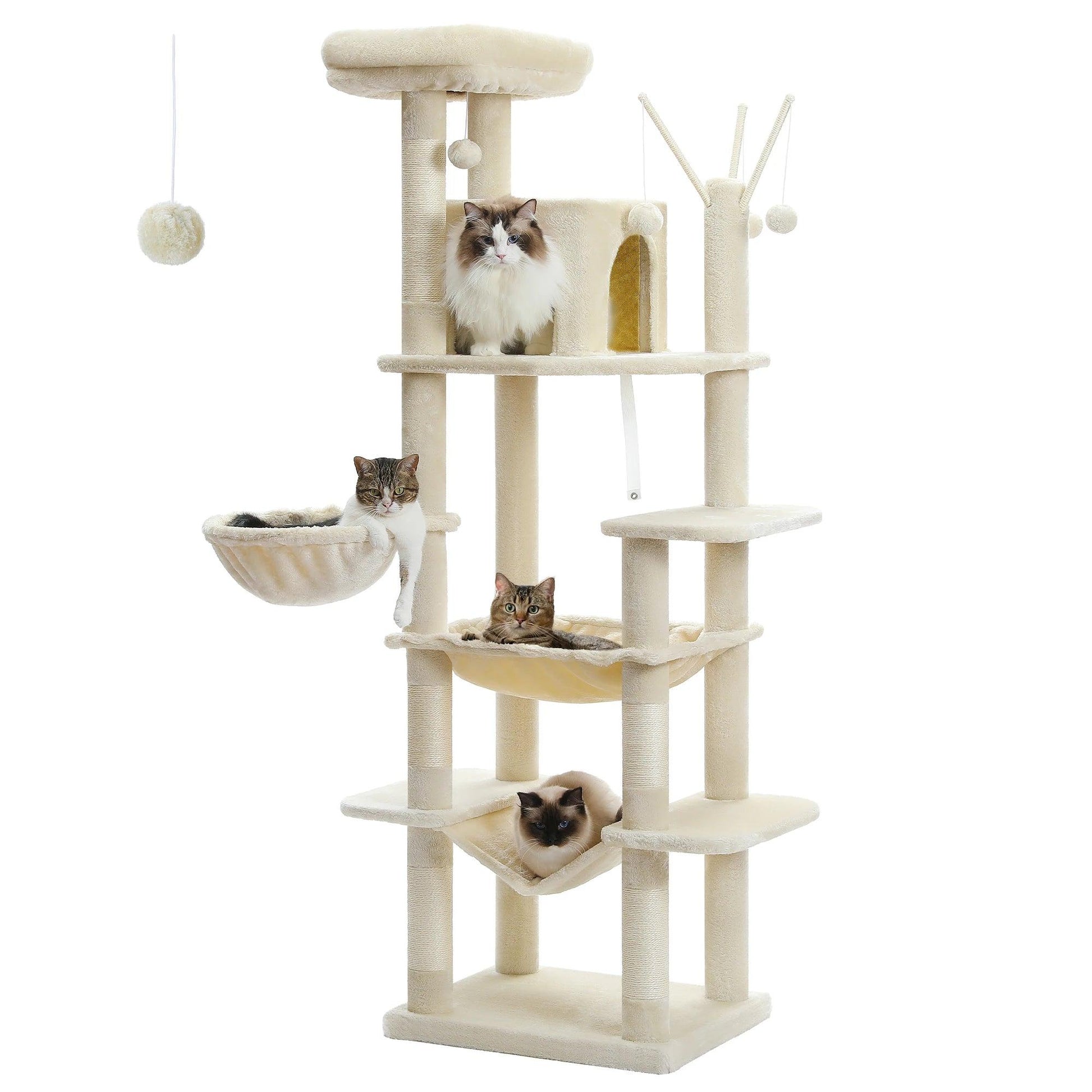 Large Cat Tree Tall Cat Tower for Indoor Cats Multi-Level Plush Cat Condo with Scratching Posts Scratching Boards Perches Caves - WildlifeStyle