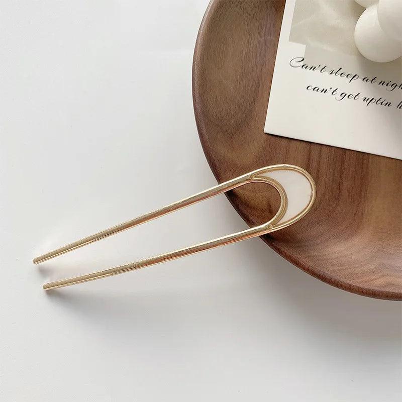 New Pearl Hairpins Korean U-shaped Metal Shell Hair Clip Pins Women Girls Hair Sticks Bun Maker Hair Styling Accessories Gifts