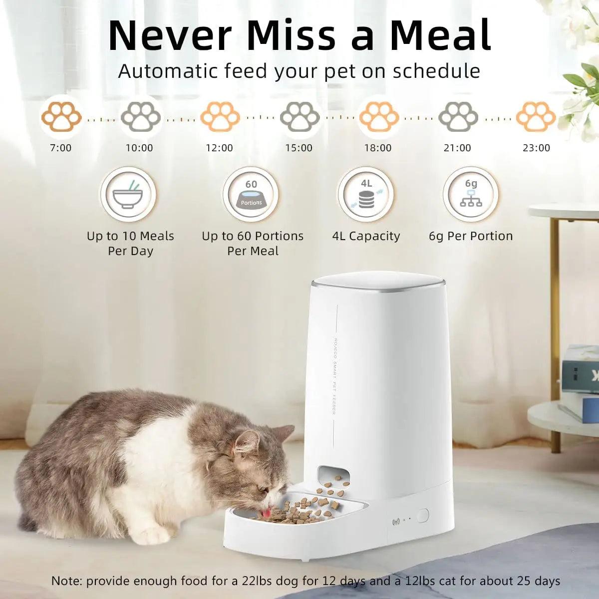 ROJECO Automatic Cat Feeder Pet Smart WiFi Cat Food Kibble Dispenser Remote Control Auto Feeder For Cat Dog Dry Food Accessories - WildlifeStyle