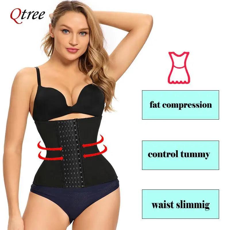 Qtree 6 Hooks Waist Trainer Belt Women Belly Trimmer Body Shaper Corset Firm Tummy Control Strap Steel Bone Compression Corset
