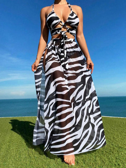 3 Pieces Tie Dye Cross Bikini 2023 Women Sexy Halter Swimsuit & Cover Up Pants Swimwear Bathers Bathing Swimming Suit Beachwear