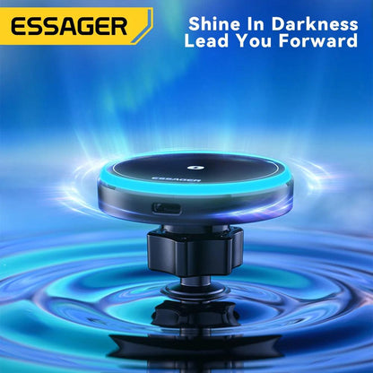 Essager Magnetic Wireless Charger Car Phone Holder 15W RGB Fast Charging Mount For iPhone 15 14 13 Android