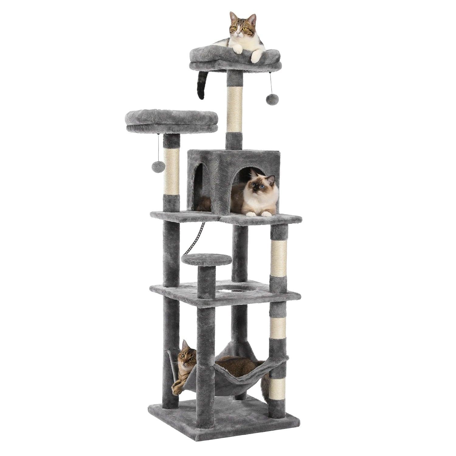 Large Cat Tree Tall Cat Tower for Indoor Cats Multi-Level Plush Cat Condo with Scratching Posts Scratching Boards Perches Caves - WildlifeStyle