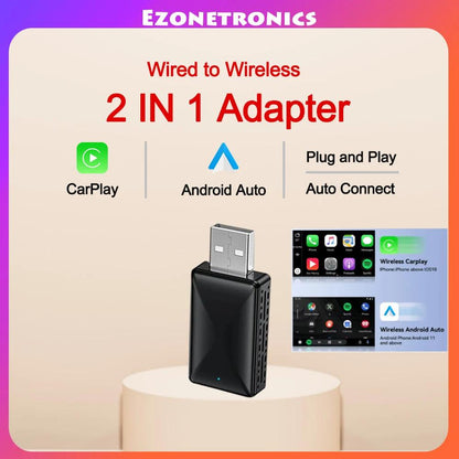 2 in 1 Wired to Wireless CarPlay Android Auto Adapter Device