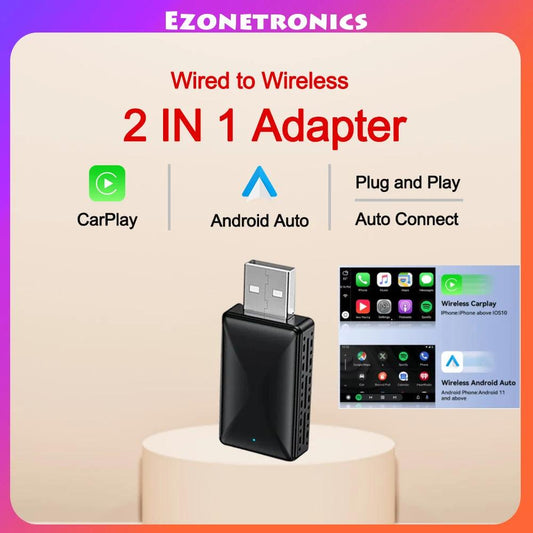 2 in 1 Wired to Wireless CarPlay Android Auto Adapter Device