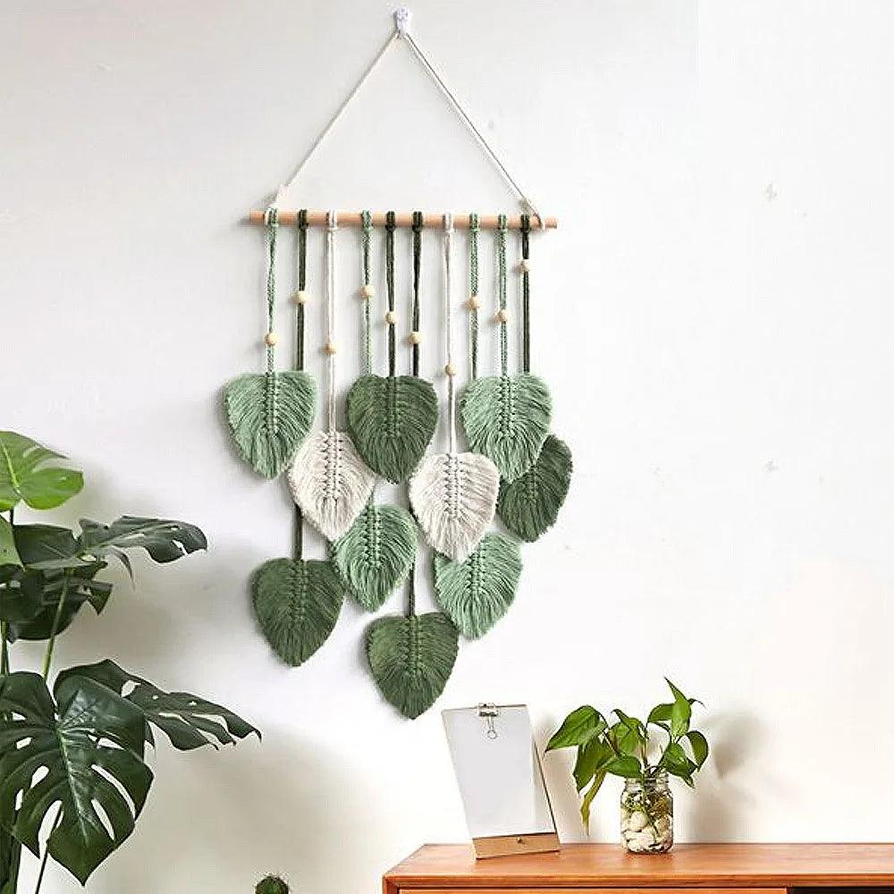 Leaf Macrame Wall Hanging Boho Decor Green Wall Tapestry