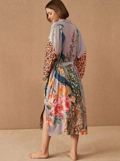 Beach Kimono for Women Peacock Printed Cover Up Dress