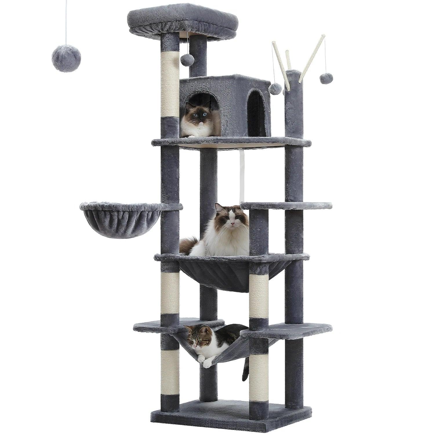 Large Cat Tree Tall Cat Tower for Indoor Cats Multi-Level Plush Cat Condo with Scratching Posts Scratching Boards Perches Caves - WildlifeStyle