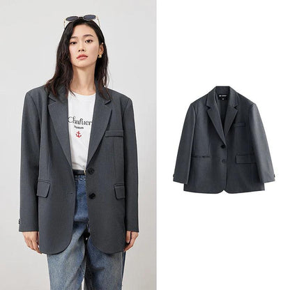 TOYOUTH 2023 Women Blazer Jacket Spring New Oversize Back Split Hem Solid Color Office Lady Fashion Casual Suit