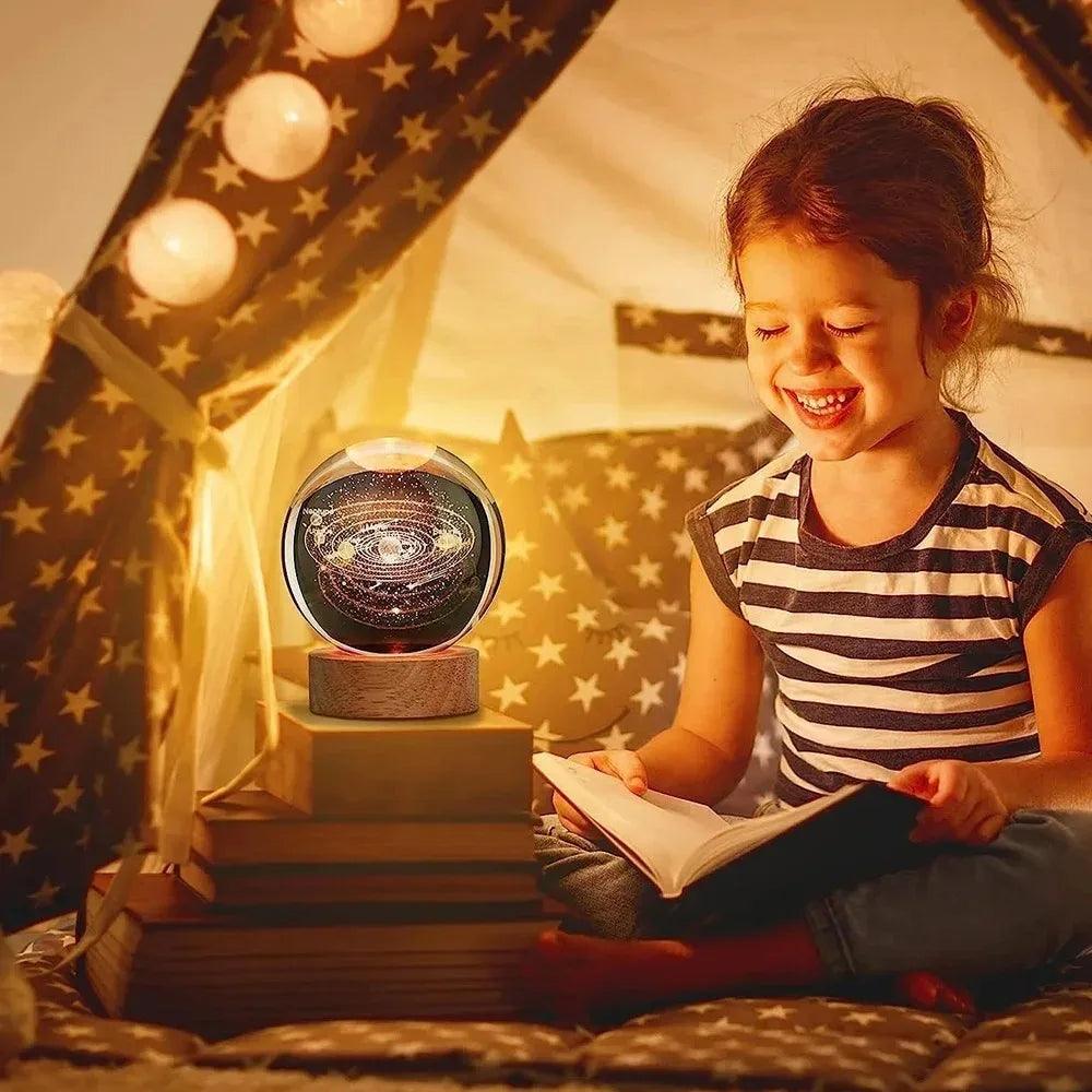 Crystal Ball LED Night Light Colorful Saturn Solar System 3D Moon Table Lamp USB Bedroom Atmosphere Lamp for Birthday Kid Gift - WildlifeStyle