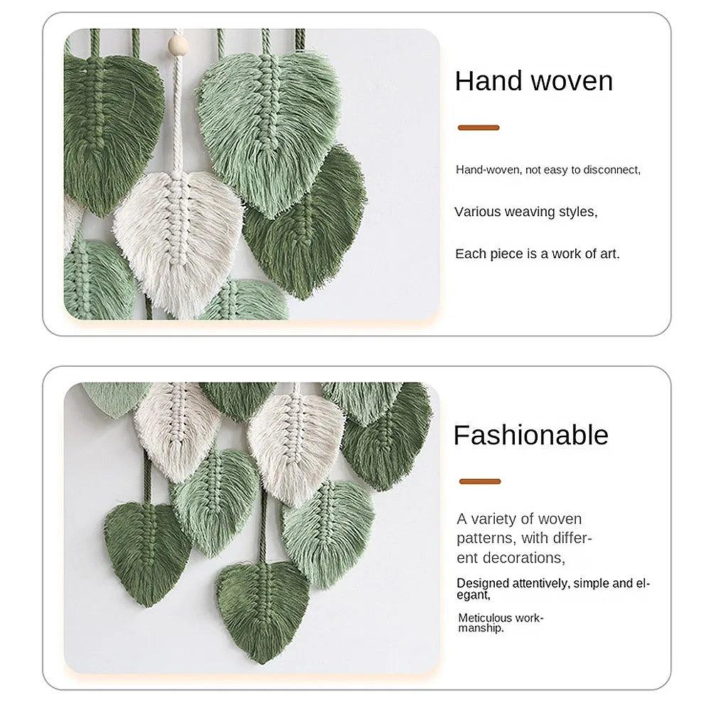 Leaf Macrame Wall Hanging Boho Decor Green Wall Tapestry