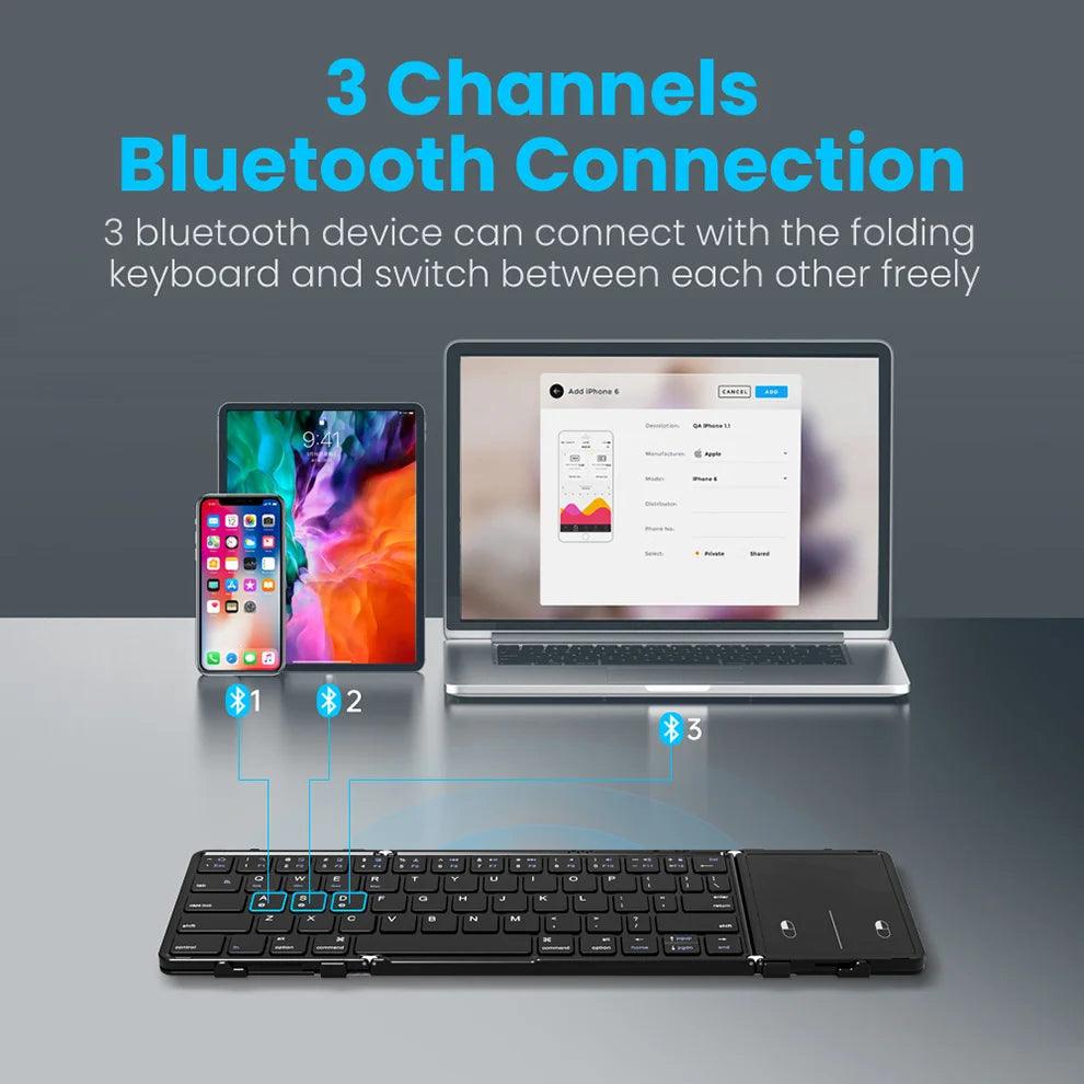 Folding Bluetooth Keyboard with Touchpad for 3 Devices