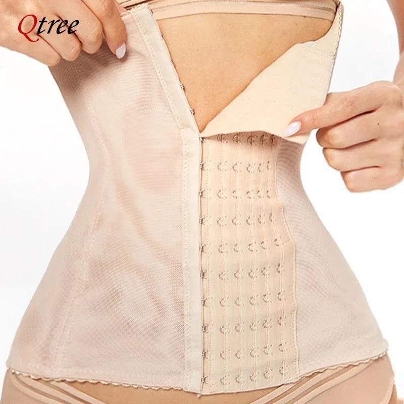 Qtree 6 Hooks Waist Trainer Belt Women Belly Trimmer Body Shaper Corset Firm Tummy Control Strap Steel Bone Compression Corset