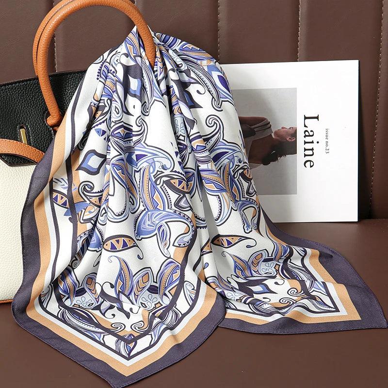 Luxury Print Satin Silk Square Scarf for Women Shawl Hijab Neckerchief Female Hair Ribbon Headband Fashion Wrap Bandana 2023 New