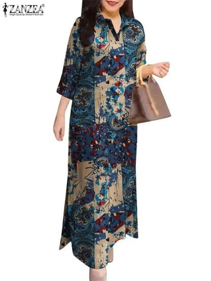 ZANZEA Women 3/4 Sleeve Long Dresses Fall 2024 Fashion