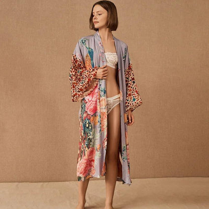 Beach Kimono for Women Peacock Printed Cover Up Dress