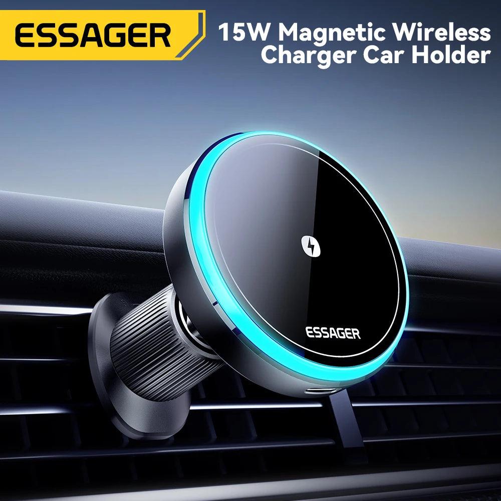 Essager Magnetic Wireless Charger Car Phone Holder 15W RGB Fast Charging Mount For iPhone 15 14 13 Android