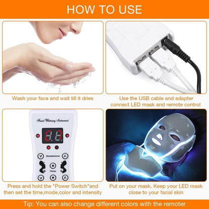 7 Colors LED Facial Mask with Neck Light Skin Rejuvenation