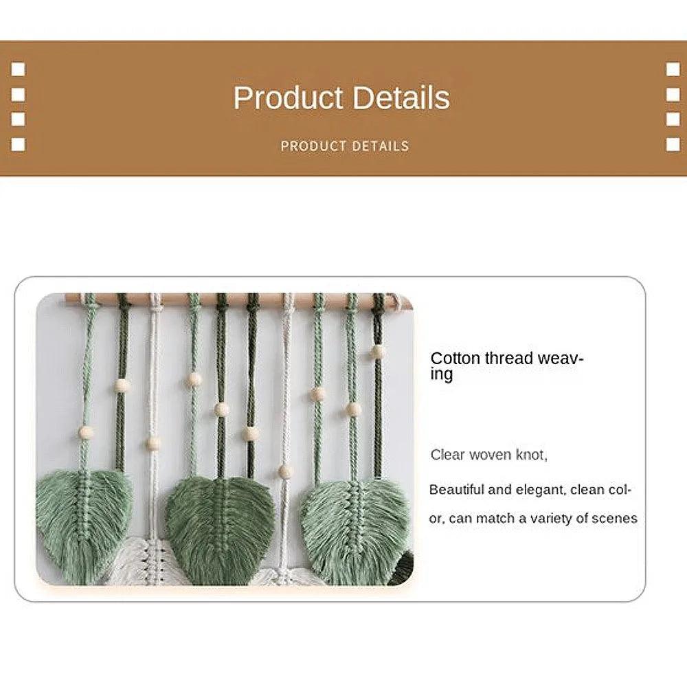 Leaf Macrame Wall Hanging Boho Decor Green Wall Tapestry