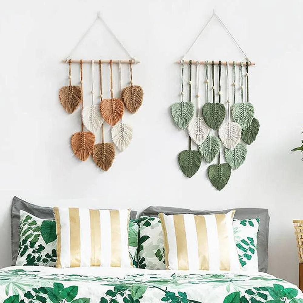 Leaf Macrame Wall Hanging Boho Decor Green Wall Tapestry