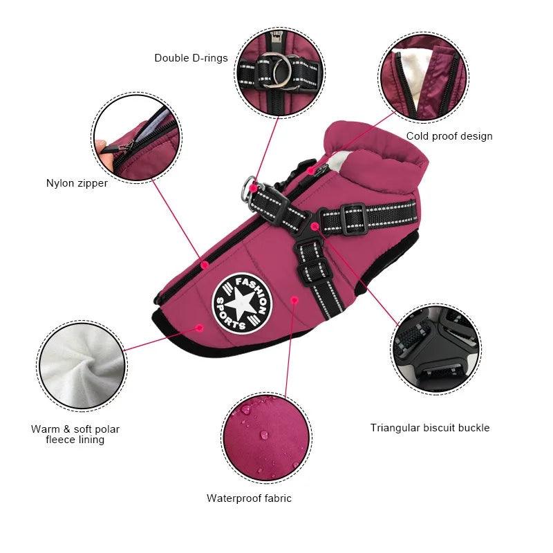 Pet Dog Jacket with Harness Ring Winter Warm Vest