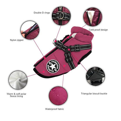 Pet Dog Jacket with Harness Ring Winter Warm Vest