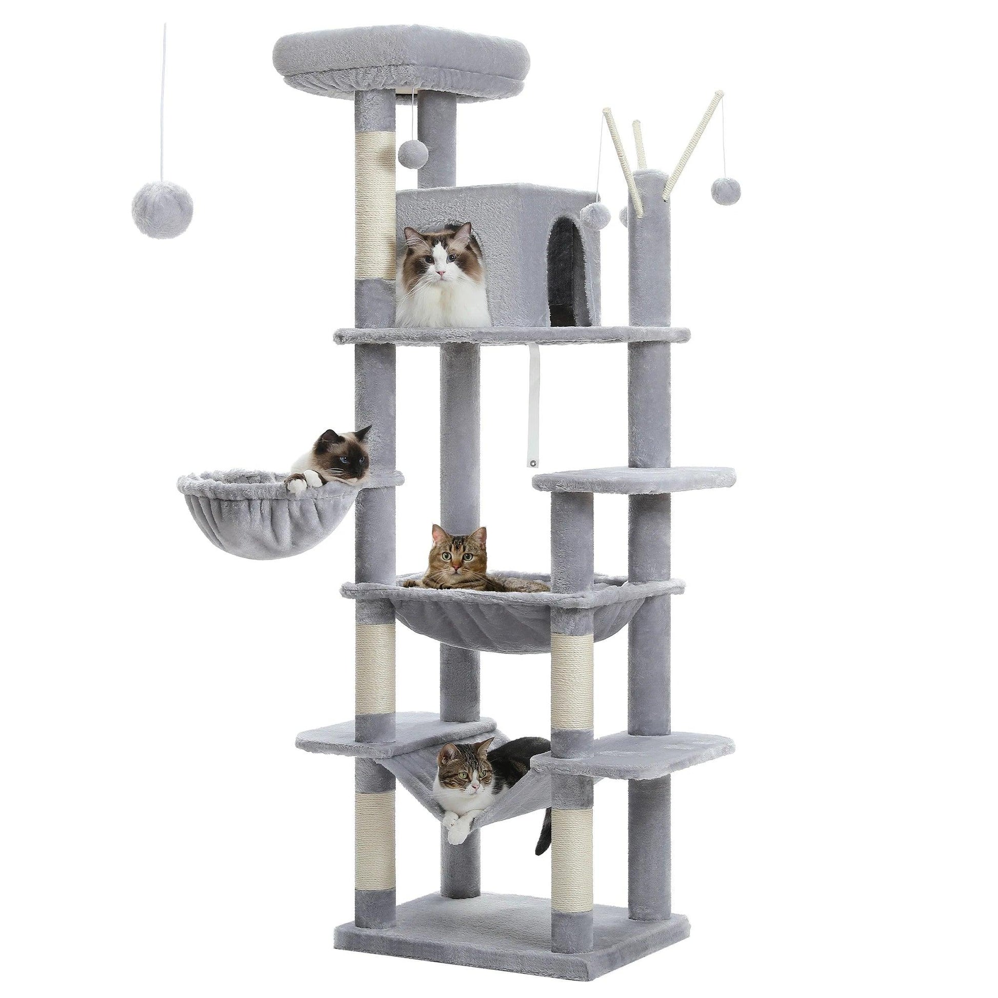 Large Cat Tree Tall Cat Tower for Indoor Cats Multi-Level Plush Cat Condo with Scratching Posts Scratching Boards Perches Caves - WildlifeStyle