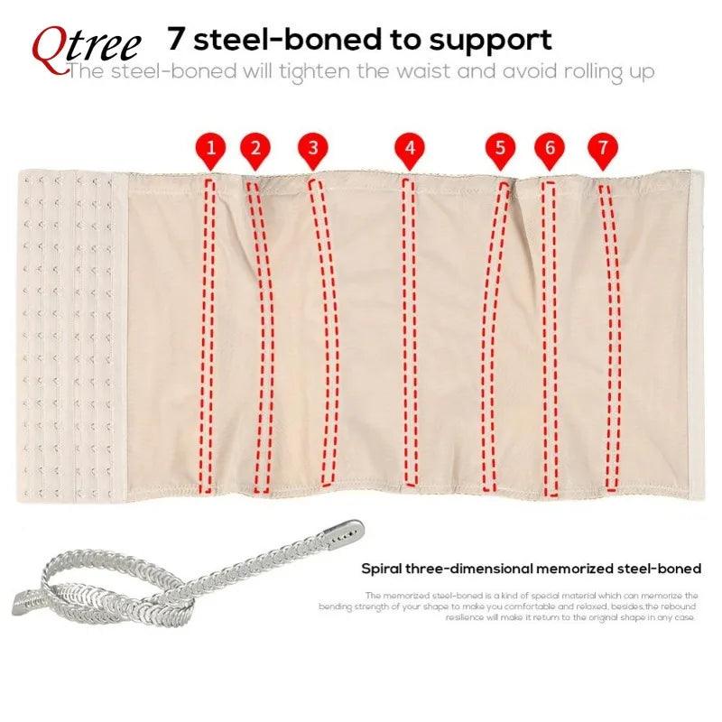 Qtree 6 Hooks Waist Trainer Belt Women Belly Trimmer Body Shaper Corset Firm Tummy Control Strap Steel Bone Compression Corset