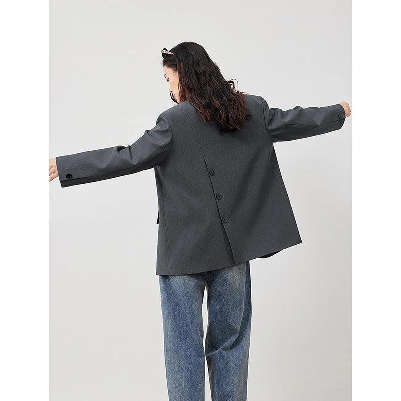 TOYOUTH 2023 Women Blazer Jacket Spring New Oversize Back Split Hem Solid Color Office Lady Fashion Casual Suit