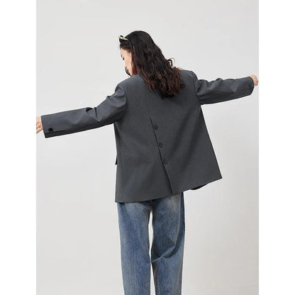 TOYOUTH 2023 Women Blazer Jacket Spring New Oversize Back Split Hem Solid Color Office Lady Fashion Casual Suit
